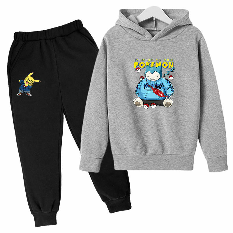 2021 nova primavera pikachu hoodie terno das crianças calças de manga comprida casual esportes terno de duas peças para meninas e meninos com idade 4-14