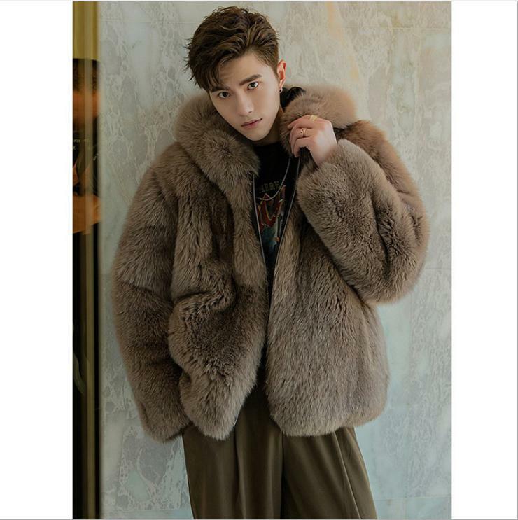 Manteau en Fourrure artificielle pour Homme, pardessus à capuche, fermeture éclair, fausse Fourrure, vêtements d'extérieur chauds, à la mode, K1566