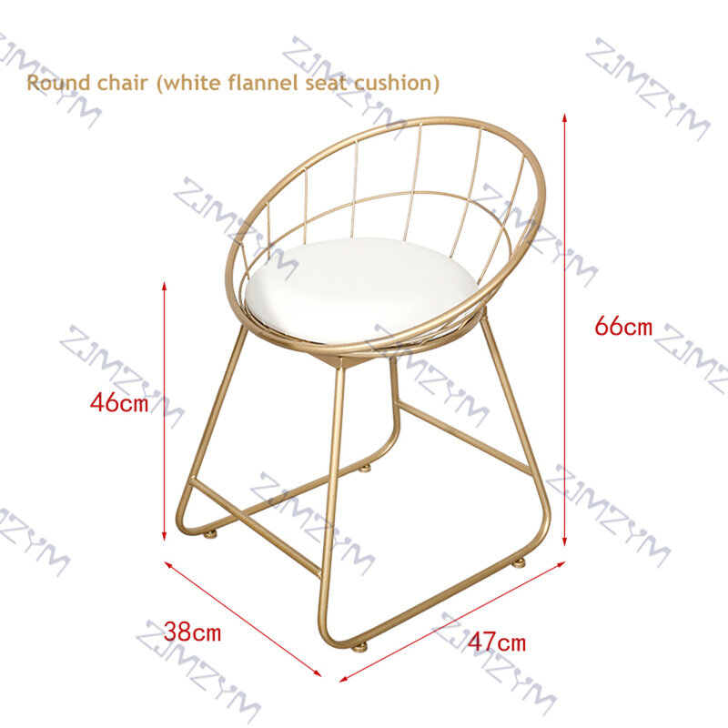 Silla de tocador redonda de hierro forjado de estilo nórdico, silla de maquillaje con respaldo minimalista moderno, muebles de sala de estar, silla de ocio para el hogar