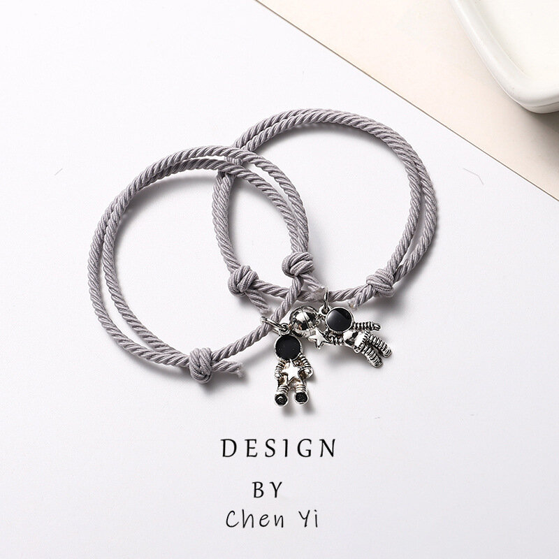 2Pcs/Set Couple Friendship Bracelets Charm Bangles Spaceman Bracelets For Women Men Elastic Rope Chain Jewelry Gifts Dropship