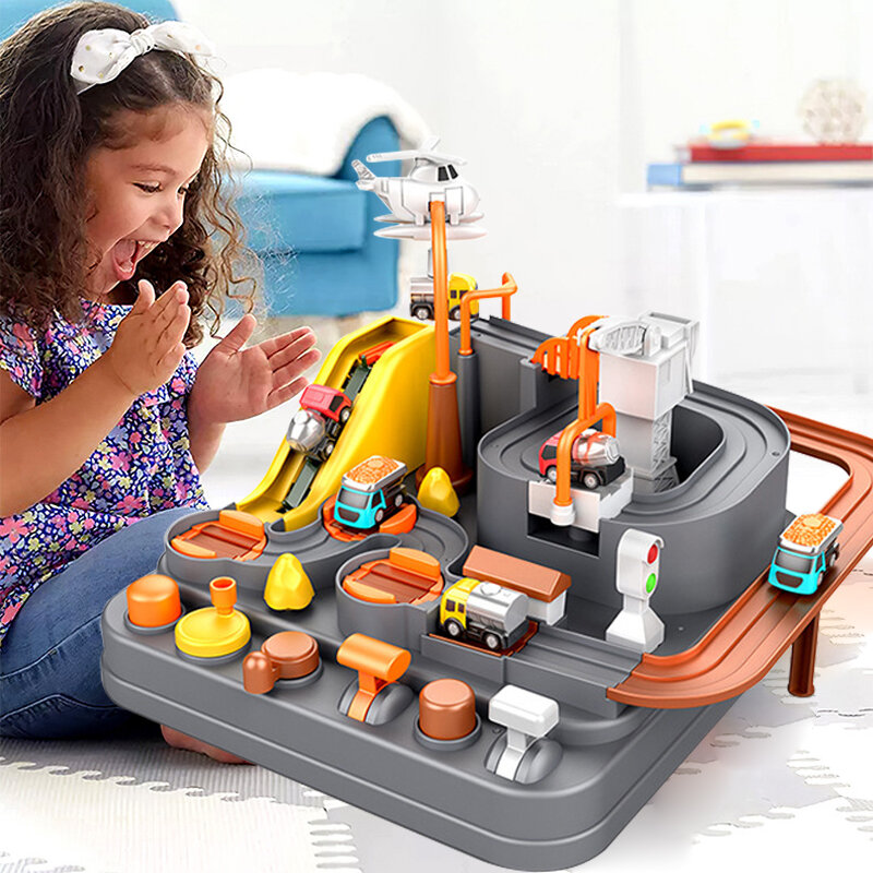 도시 레이싱 레일 자동차 모델 교육 지능형 모험 게임 트랙 차량 기계 슬라이드 기차 장난감 어린이 선물