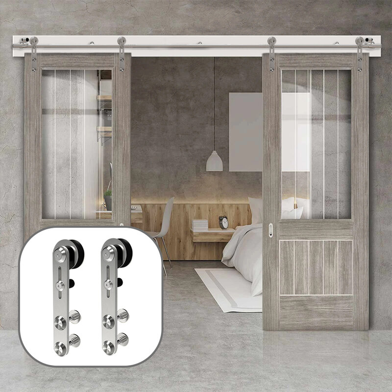 Gifsin 4-16FT Round -Shaped Silver Stainless Steel Wooden Sliding Door Hardware Kit for Double Door