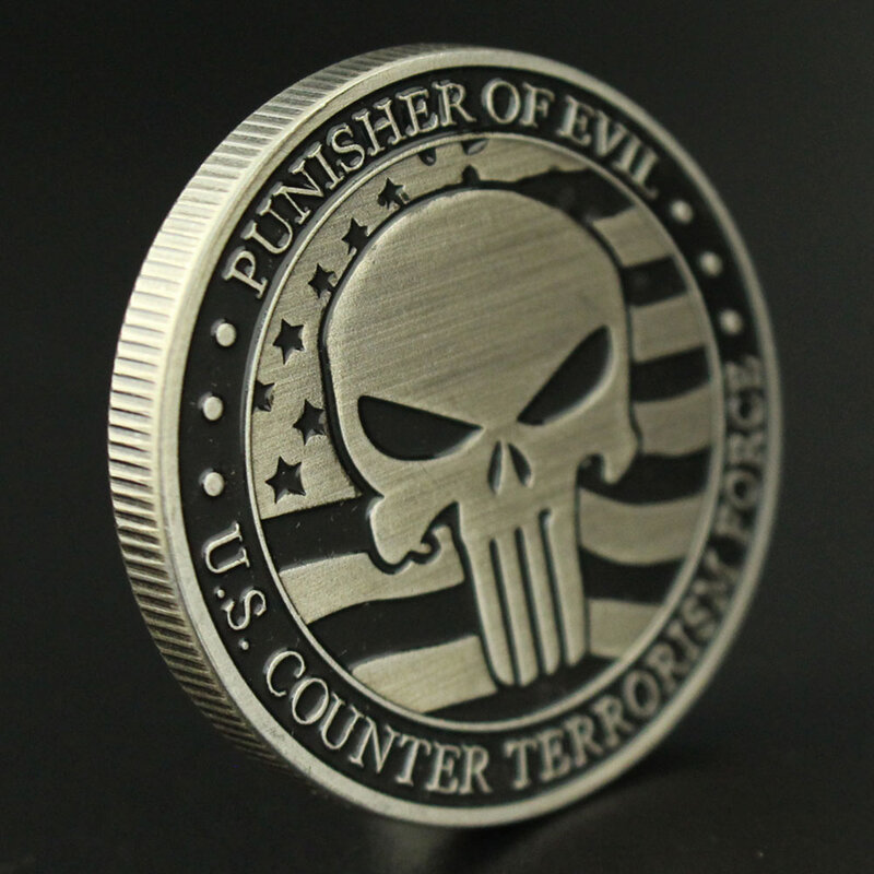 Recuerdo de la fuerza antiterrorista de los Estados Unidos moneda chapada en plata cráneo Punisher of Evil moneda conmemorativa desafío moneda
