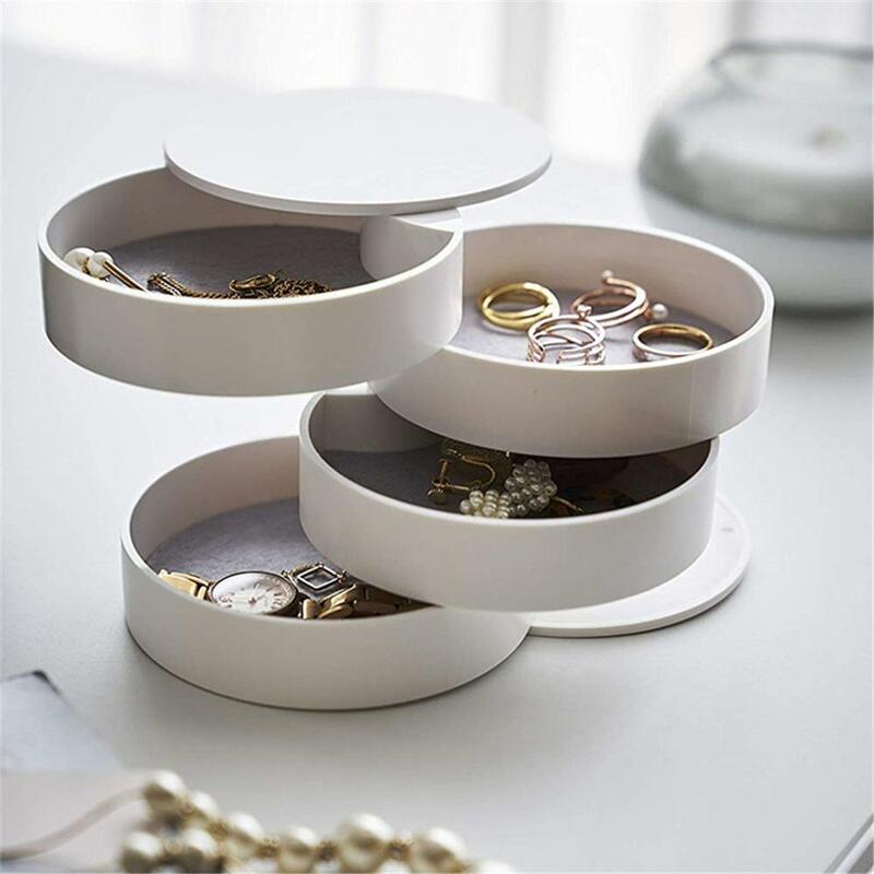 Boîte de rangement de bijoux pour femmes, nouveau Design, plateau de rangement rotatif à 4 niveaux avec couvercle, cadeau d'anniversaire pour femmes, a1
