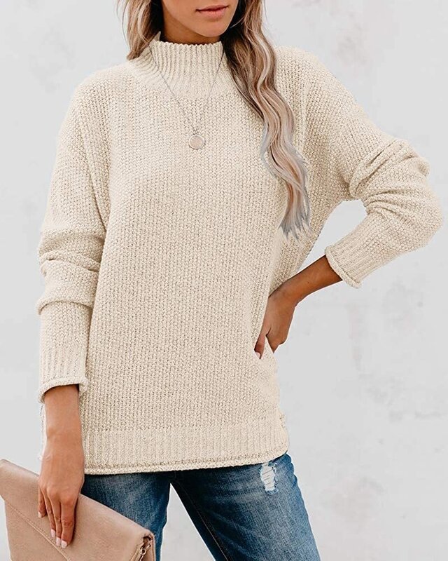 OlfrSaodimallsugf женские свитера оверсайз с высоким воротником свободные повседневные пуловеры с длинным рукавом