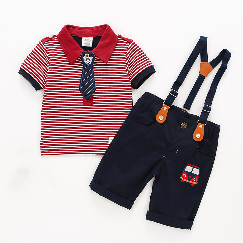 Vêtements pour nouveau-né garçon, chemise à manches courtes et Short à bretelles, ensemble 2 pièces pour enfants