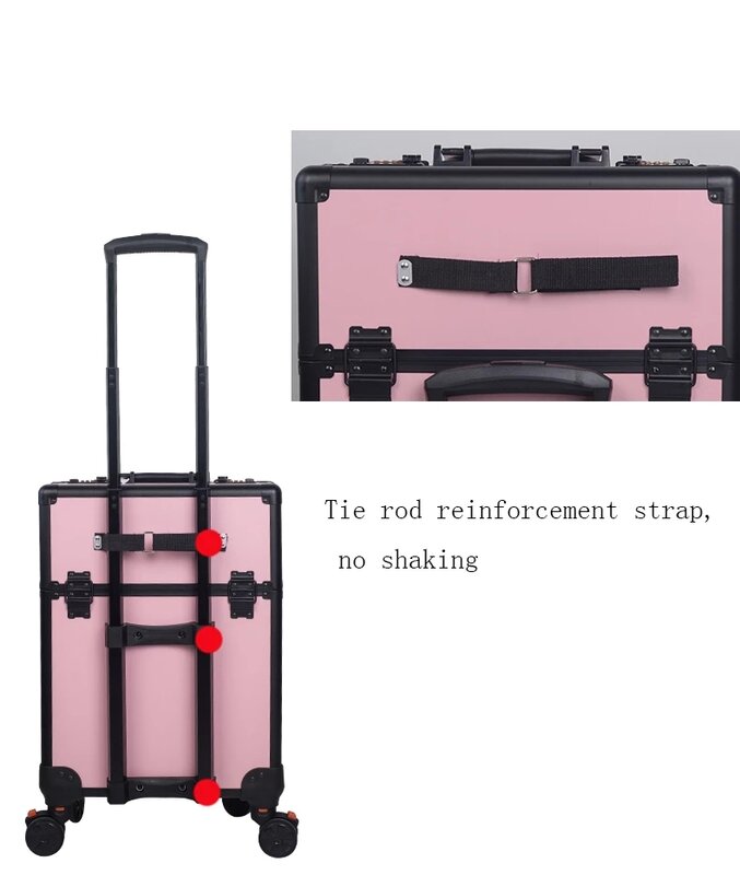 Vrouwen Multi-layer Grote Capaciteit Cosmetische Case Box Nail Tattoo Rolling Bagage Tas Make-Up Case Multifunctionele trolley Koffer