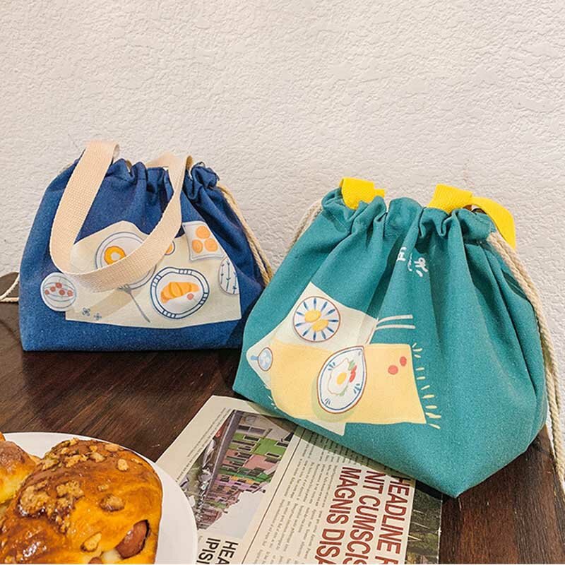 4 colors Japanese Drawstring Lunch Bags  Portable Zipper Thermal Oxford Cooler Bag Convenient Lunch Box Tote Food BBQ Bag