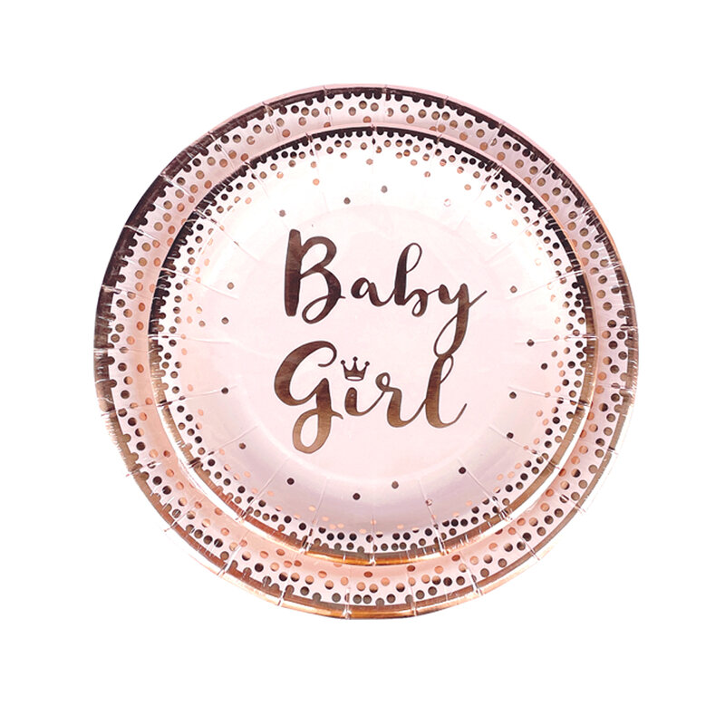 Serve 20 Baby Girl Foil Rose Gold Pink usa e getta piatto di carta tovaglioli tazze Set da tavola per feste di compleanno