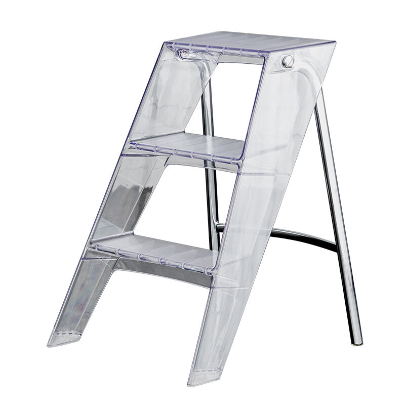 Beknopte Japanse Huishouden Outdoor Ladder Transparant Acryl Draagbare Opvouwbare Ladder Rechte Drie-Stap Plastic Ladder Ins