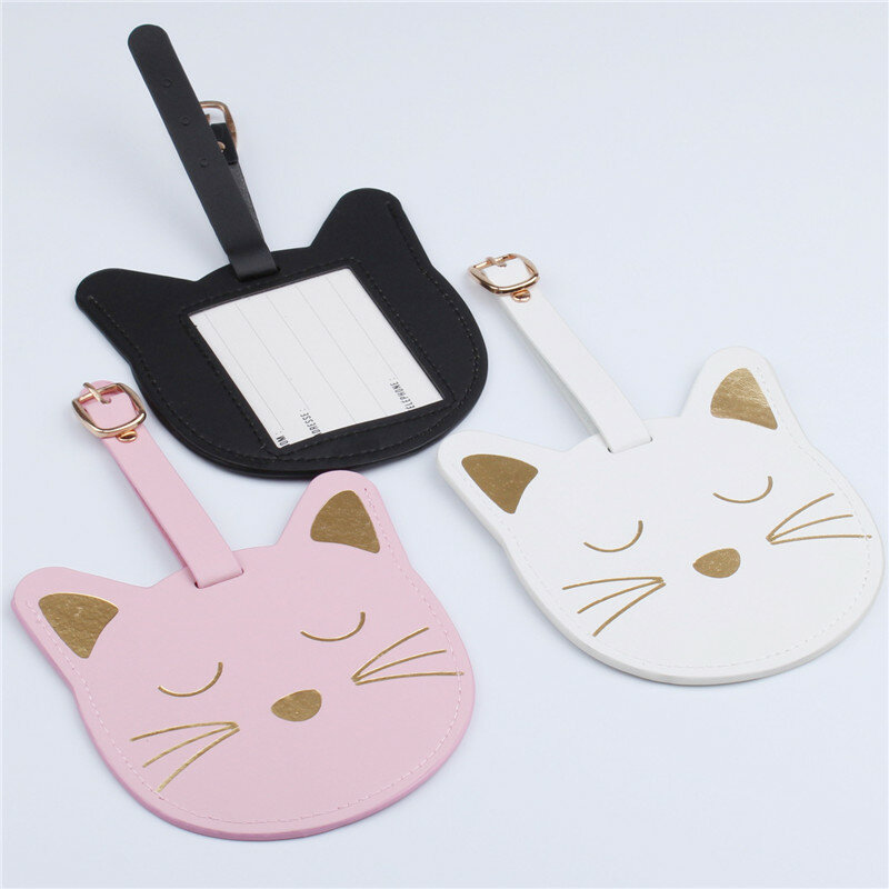 1pcs Lovely Animal Suitcase Leather Cat LuggageTag Bag Pendant Travel Accessories Name ID Address VIP Invitation Label