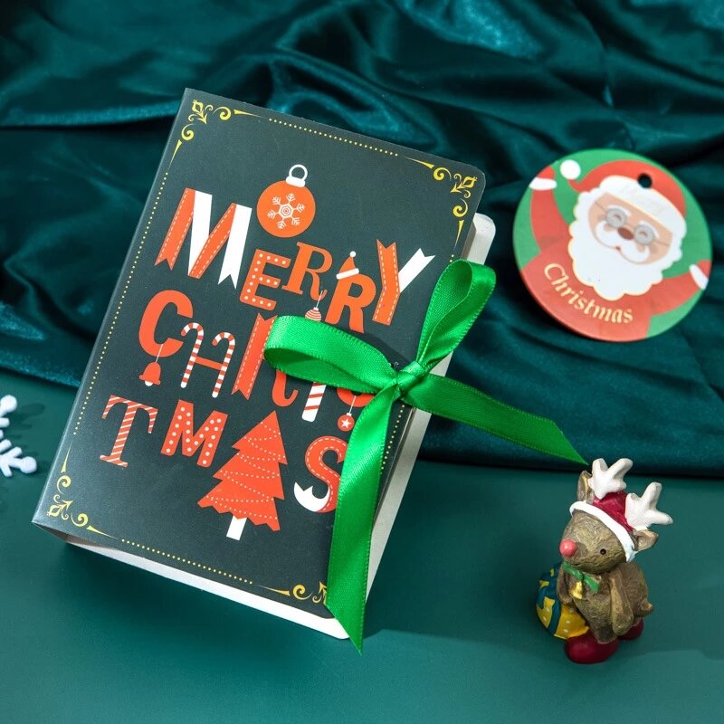 4Pcs Merry Christmas Candy Boxes Book Shape Bags Christmas Santa Claus Gift Box for Navidad Xmas Party Decorations New Year 2022