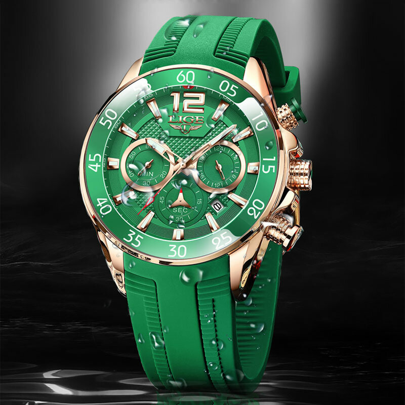 2021 LIGE New Fashion Mens Watch Top Brand Luxury Military Quartz Watch Premium Silicone Waterproof Sport Chronograph Watch Men