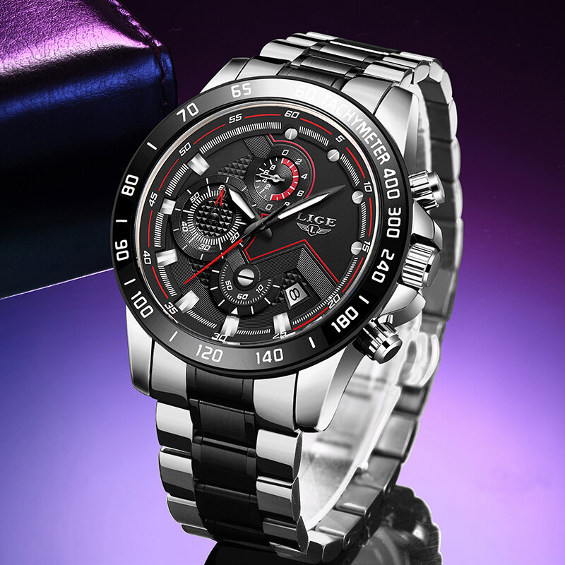 2022 LIGE New Military Sports Watches For Mens Fashion Waterproof Clock Men's Business Watch Date Quartz Watch Chronograph+Box