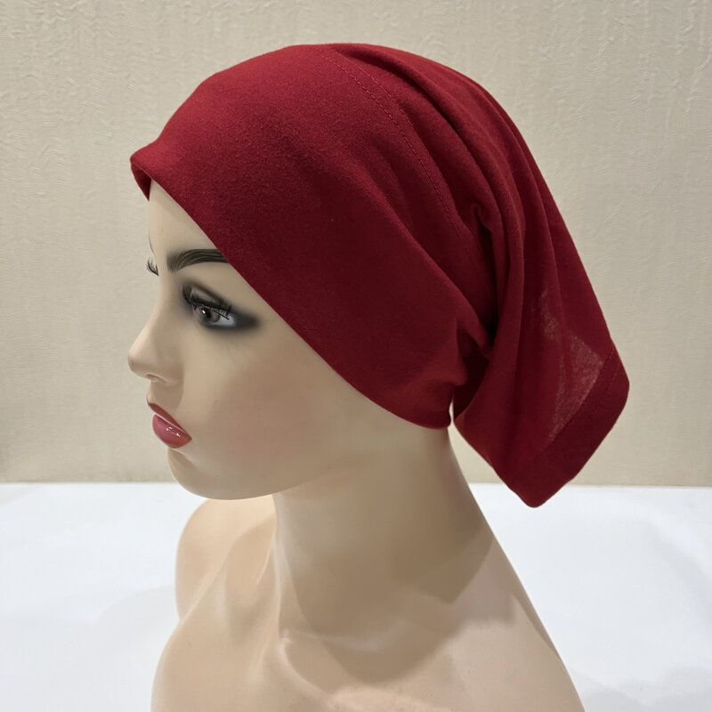 C005สีต่างๆผ้าฝ้ายนุ่มหลอดUnderscarfมุสลิมหมวกHeadbandด้านในหมวกอิสลามหมวกขนาดเล็ก