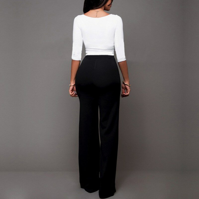 Calças finas para mulheres estilo ocidental, calças pretas e brancas tamanho médio plus size