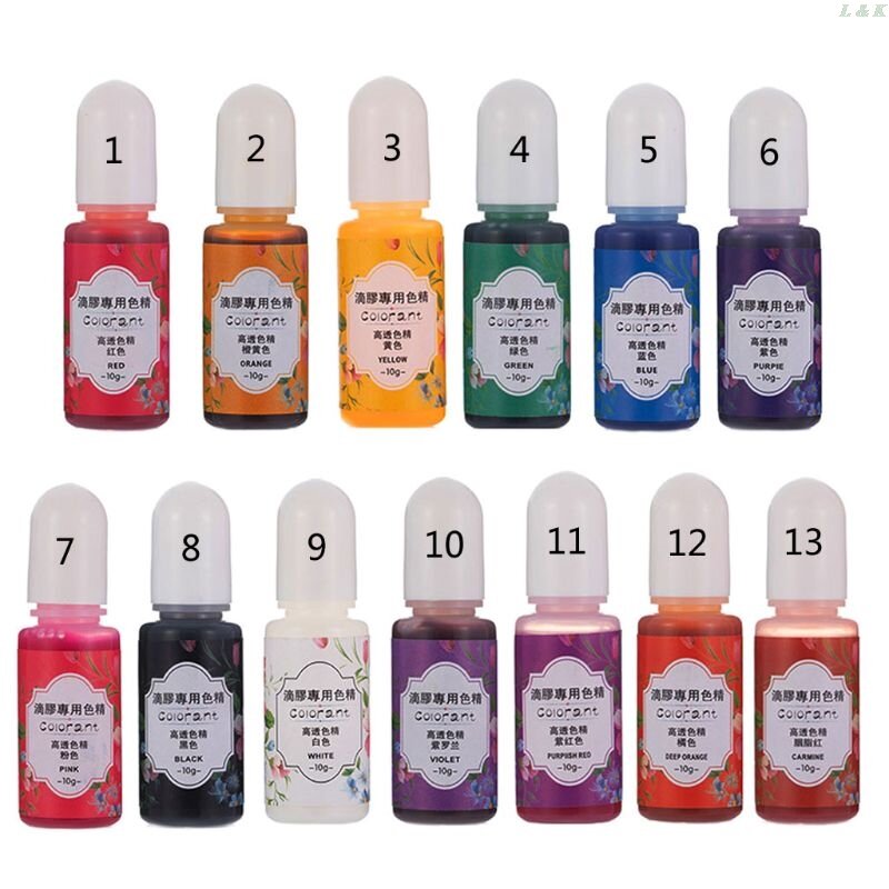 13 Kleuren Epoxy Uv Hars Coloring Dye Vloeibare Epoxy Pigment Hars Kleurstof Fading Resistance10ml Doorschijnende Pxpc