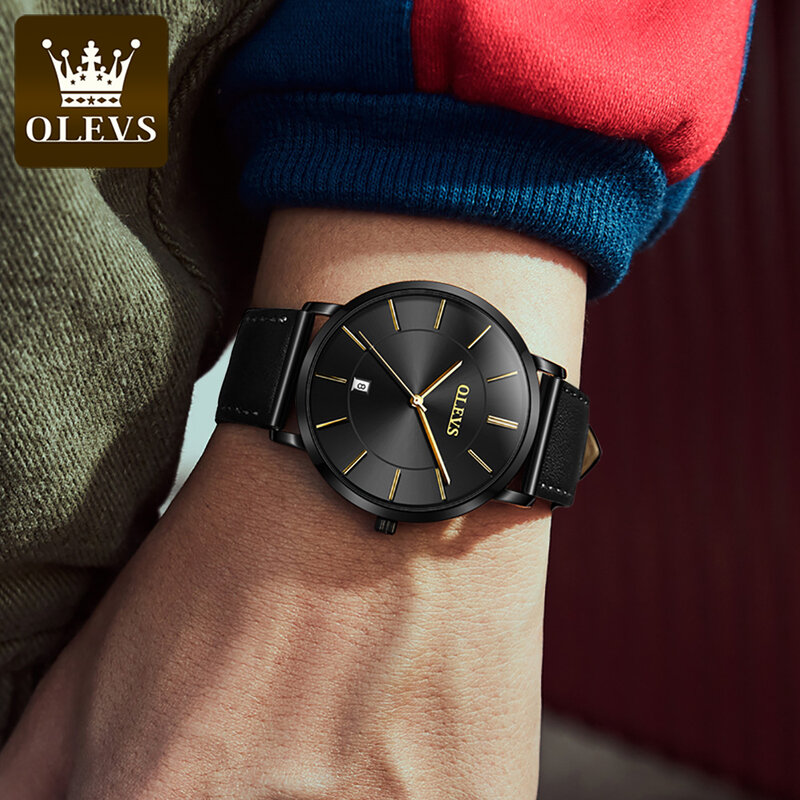 OLEVS الأعمال بسيطة الرجال الرجعية الكلاسيكية ساعة اليد جلدية تاريخ اليد مقاوم للماء ساعات كوارتز الرجال montre أوم المبيعات المباشرة