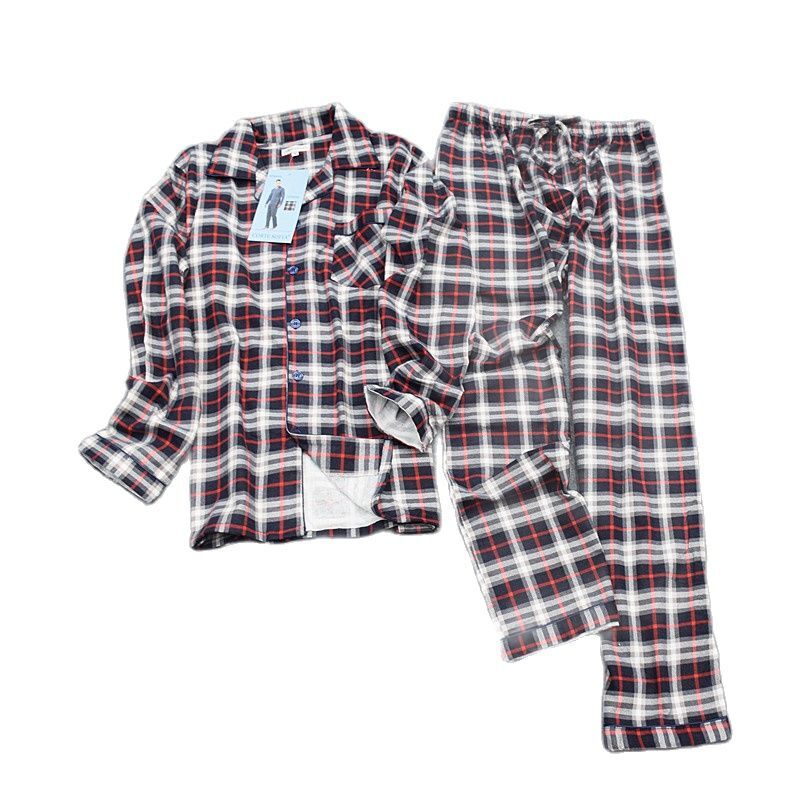 Pijamas de franela de manga larga para hombre, ropa de dormir cómoda tejida de algodón, para otoño