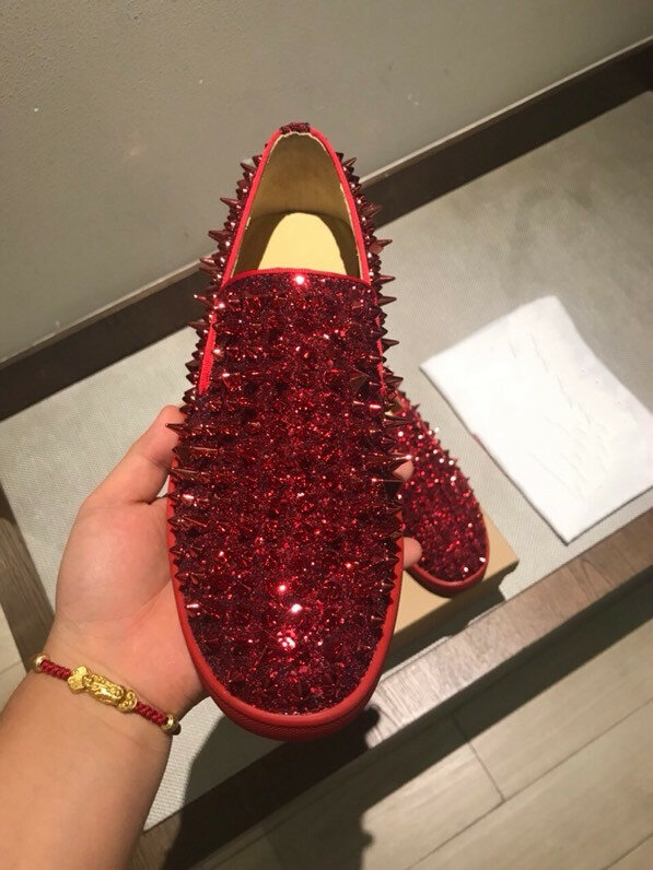 Luxury Designer ผู้หญิงสีแดงรองเท้า Hip Hop รองเท้าผ้าใบคลาสสิก Punk Mens Loafers ด้านล่างสีแดง Slip-On รองเท้าหนัง vip ขนาด...