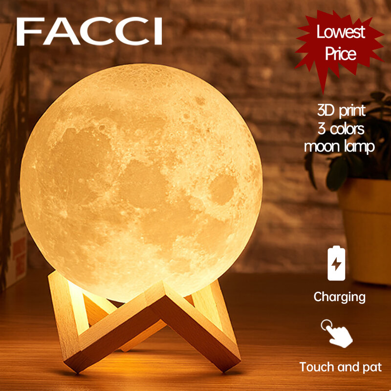 LED Night Lights 3D Print Moon Lamp Rechargeable Color Change 3D Light Touch Moon Lamp Children's Lights Night Lamp for Home
