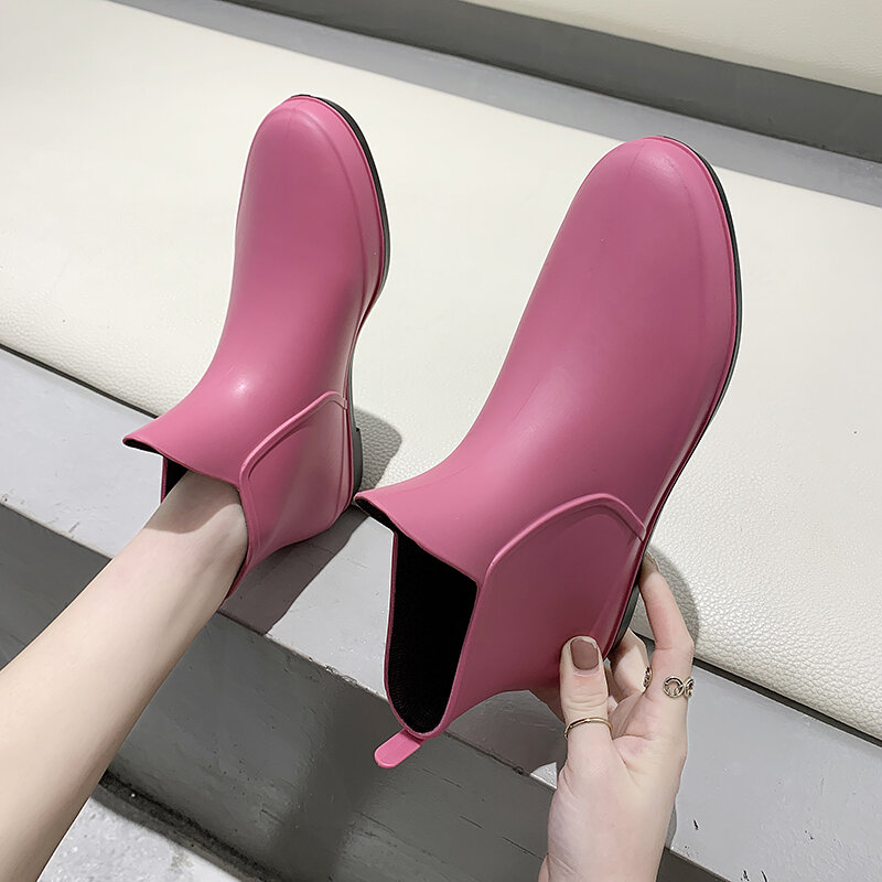Moda verão anti-deslizamento botas de chuva curto sapatos de cozinha de compras restaurante sólido tubo ankel trabalho à prova dwaterproof água vadear sapatos de borracha