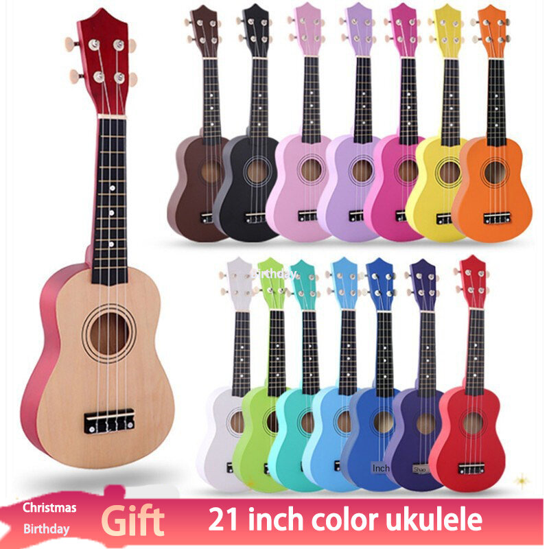 Ukulélé de voyage en bois coloré à 4 cordes,kit petite guitare, idéal pour les enfants, cadeau de noël, 21 pouces,