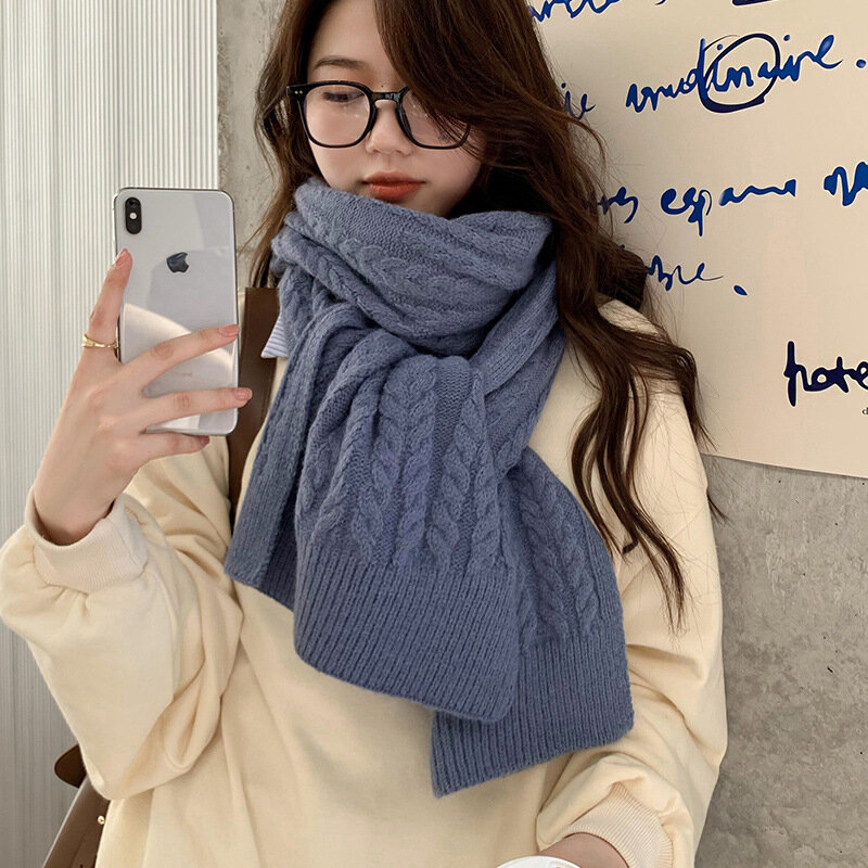 Women Thick Warm Winter Scarf Solid Fashion Handmade Knitted Shawl And Wraps Long Scarves Cachecol Unisex Luxury Gift