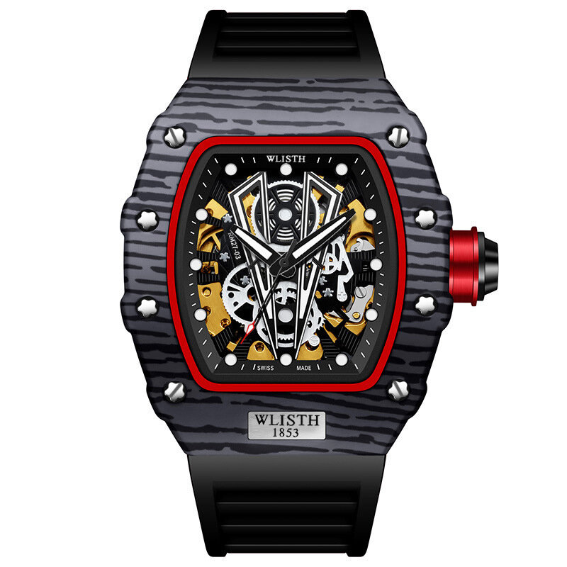 WLISTH wodoodporny zegarek mody mężczyźni kreatywny perspektywy Hollow lustro Hardlex męski Quartz zegarek na rękę Luminous