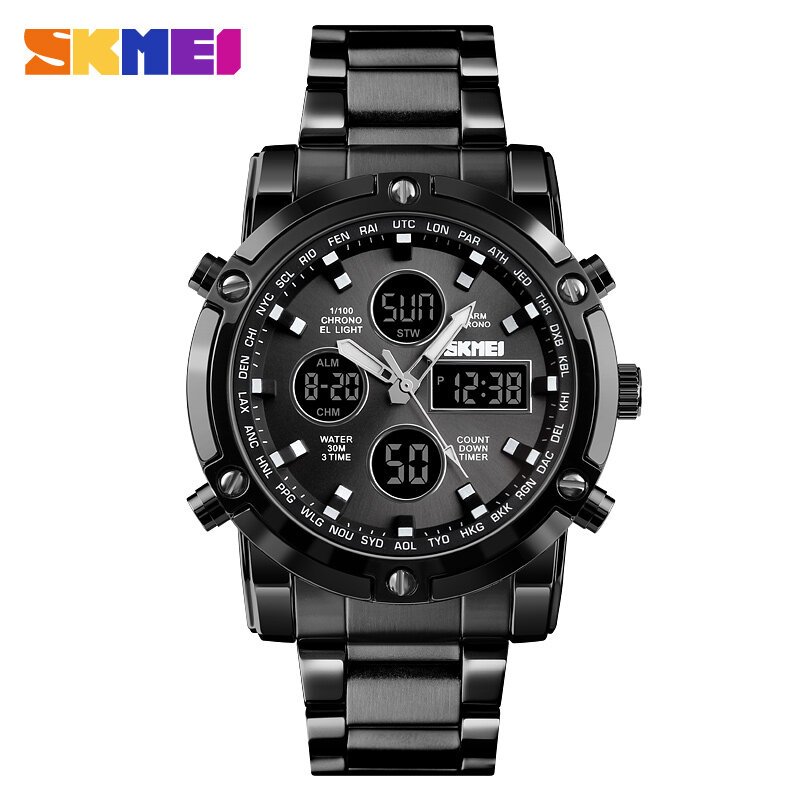 SKMEI Men Digital Watch Fashion Sports Watch Countdown Stainless Steel Strap Men Wristwatch Quartz Clock Relogio Masculino 1389