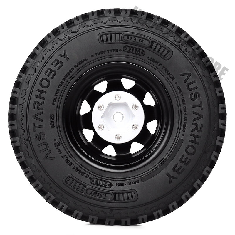 Pneu de roda de borracha 1.55 Polegada, 4 unidades, liga de alumínio, pneu para rc crawler axial 90069 d90 tf2 tamiya cc01 lc70 sti