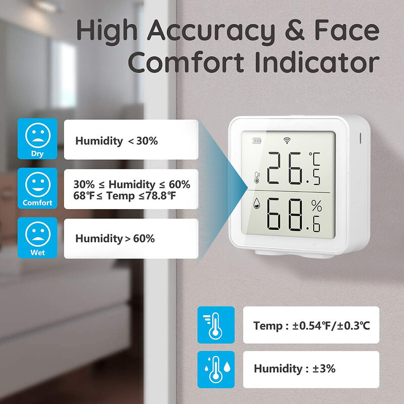 Awaywar – capteur de température et d'humidité d'intérieur, WIFI, Tuya, hygromètre, thermomètre, détecteur, prise en charge d'alexa, Google Home, smart life