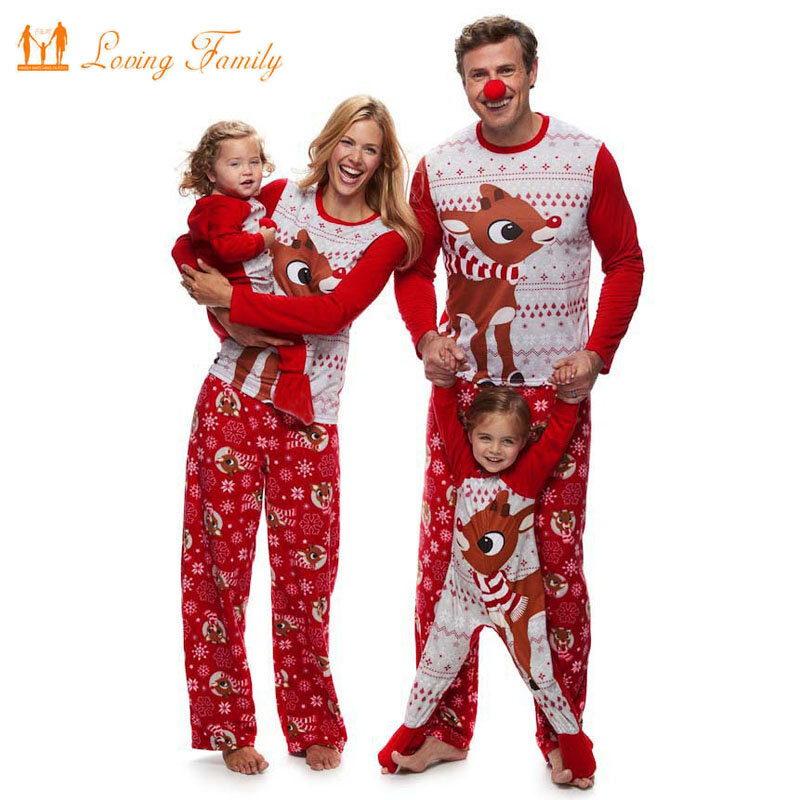 Pijamas de Navidad para hombres, mujeres y niños, conjuntos de ropa a juego para la familia, ropa de dormir con estampado de animales para el hogar, aspecto familiar, 2020