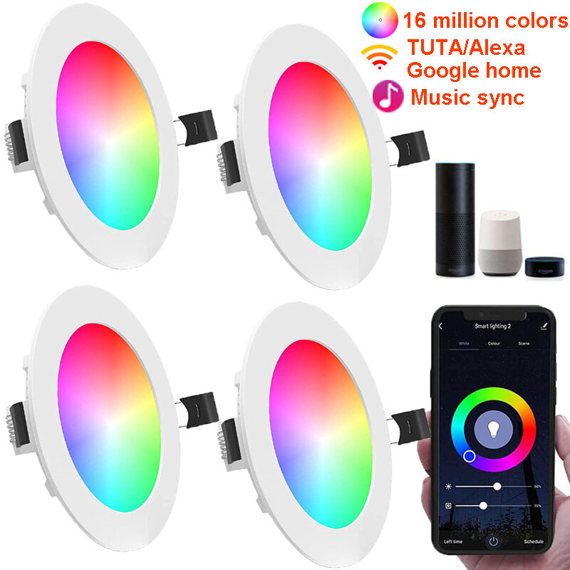 16Million Colors RGB+Cold+Warm Light 12W WiFi Smart LED Spot Downlight Lamp Work With Alexa Google Home