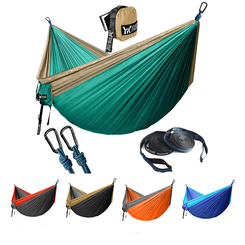 Atualize rede de acampamento com rede árvore correias portátil parachute náilon hammock para mochila viagem
