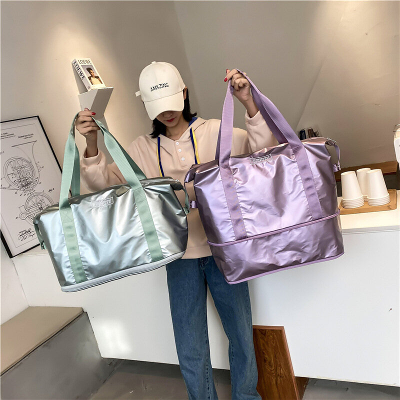 Fashion Travel Polyester Waterproof Bag Women's Short Distance Portable Large Capacity Labor Storage Shoulder HandBag Fitness
