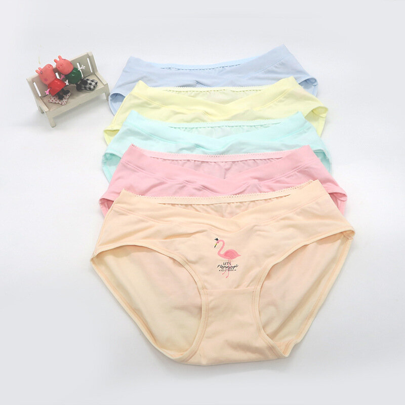 Maternity Panties Low-Waist Cotton Underwear Pregnancy Belly Bands & Support Panty Plus Size U-Shaped Briefs Cartoon Knickers
