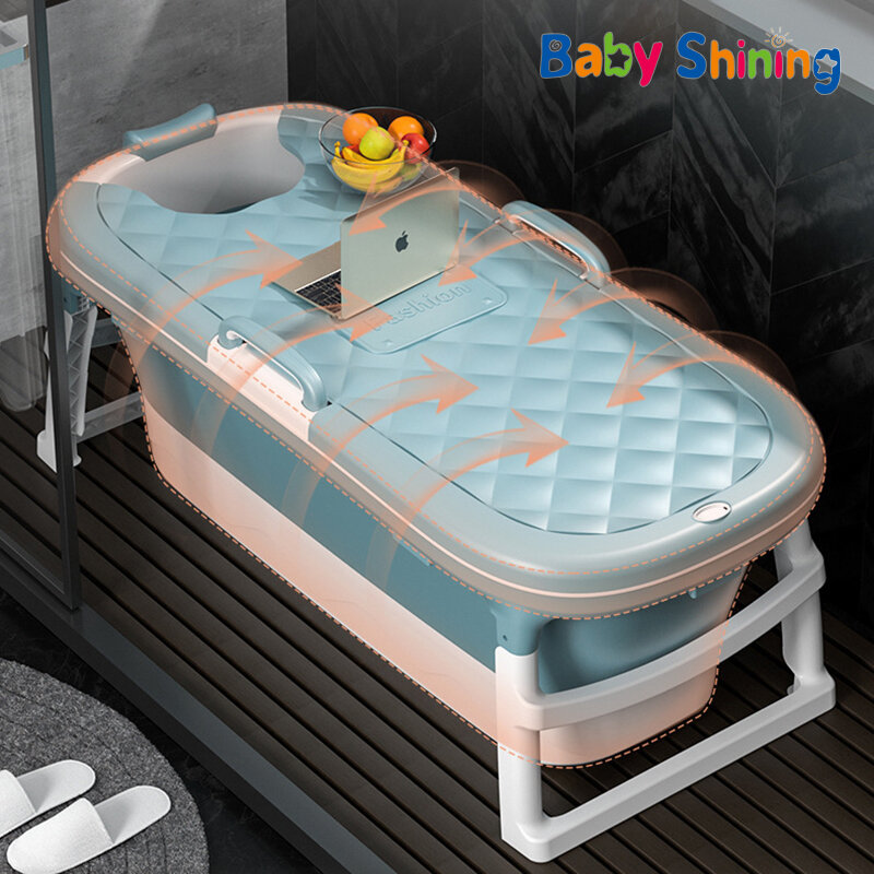 Baby Shining 1.4m/55in Baby Bath Tub Portable Home Roller Massage Steaming Adult Bathtub Plastic Folding Thicken Bathtub Family