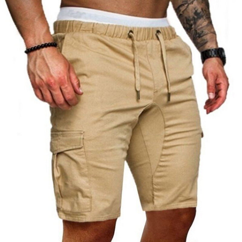 Bermudas de algodón para hombre, pantalones cortos de estilo militar, rectos, con bolsillos, con cordones, informales, Vintage, de verano