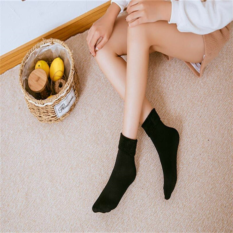 1 par de meias térmicas femininas de lã caxemira e veludo sem costura para inverno, meias femininas para dormir