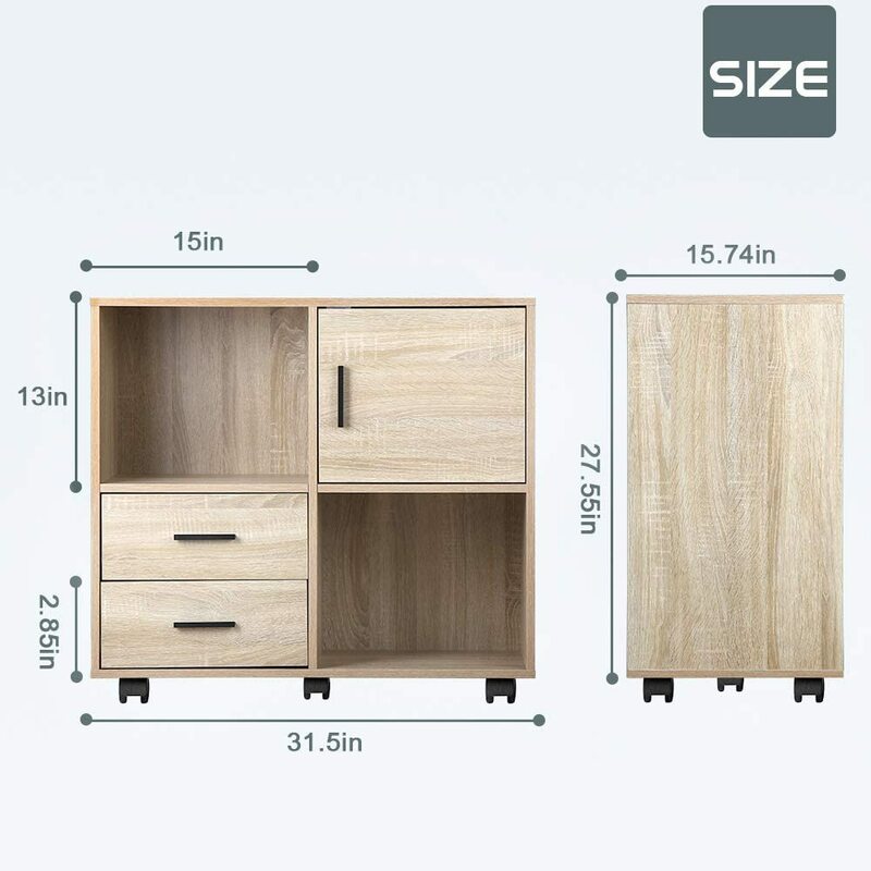 Armoire de rangement en bois à 2 tiroirs, meuble de salon avec étagères, grand espace ouvert, armoire de bureau multifonctionnelle