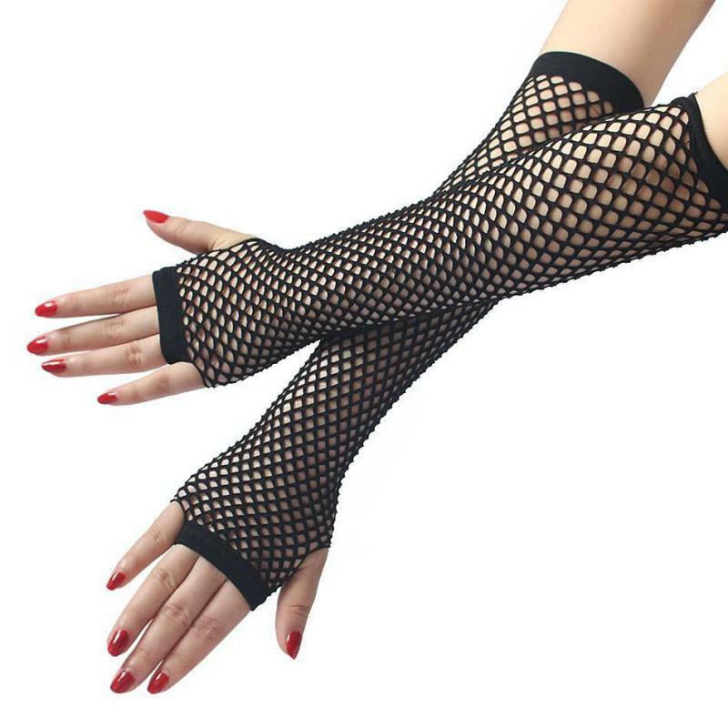 สตรีแฟชั่นเซ็กซี่นีออน Fishnet Fingerless ถุงมือยาวขาแขนสวมใส่ชุดแฟนซีสวยงามสำหรับไนท์คลับมารยาท