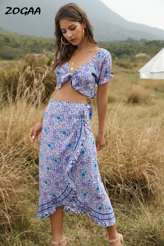 Женская юбка с пупком ZOGAA, асимметричная юбка в богемном стиле, из двух предметов, весна-лето 2020