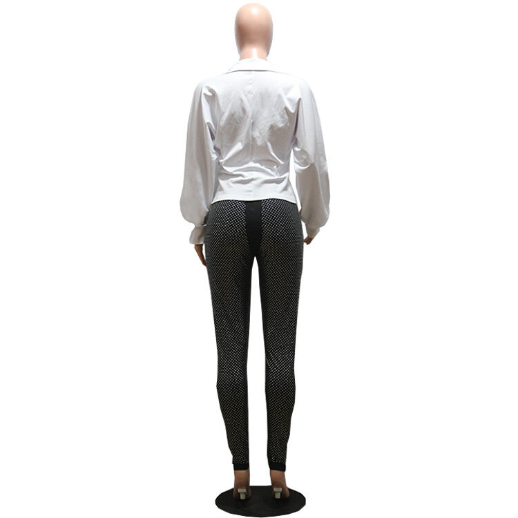 Блузка женская с V-образным вырезом, пикантный модный топ с рукавами-фонариками, Офисная рубашка, белый цвет, весна-осень 2020