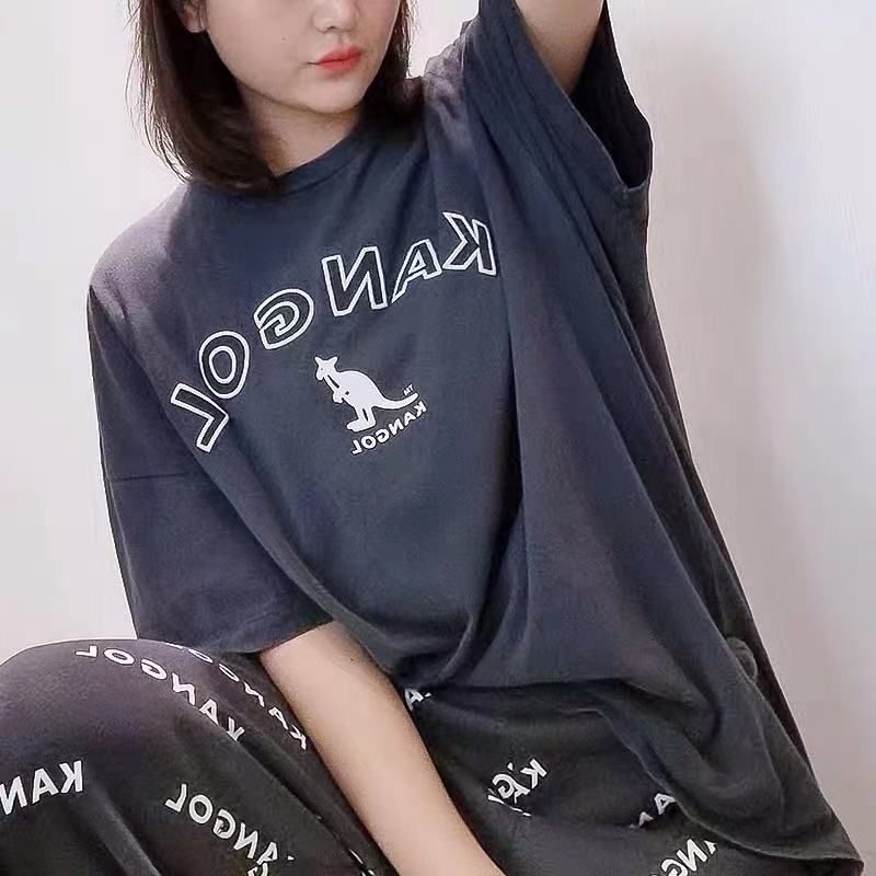 Camiseta de manga corta Kangol para mujer, camisa negra de algodón puro para amantes, 2021