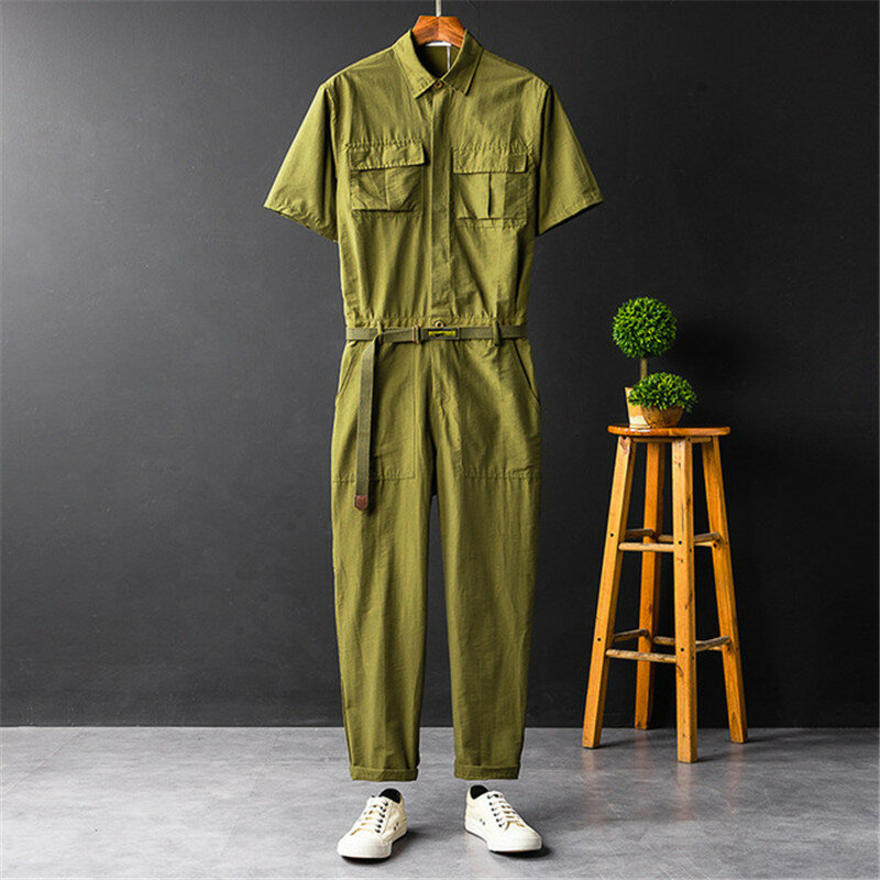 Roupa de trabalho de verão, macacão masculino e feminino, traje casual, manga curta, roupas de performance, verde militar