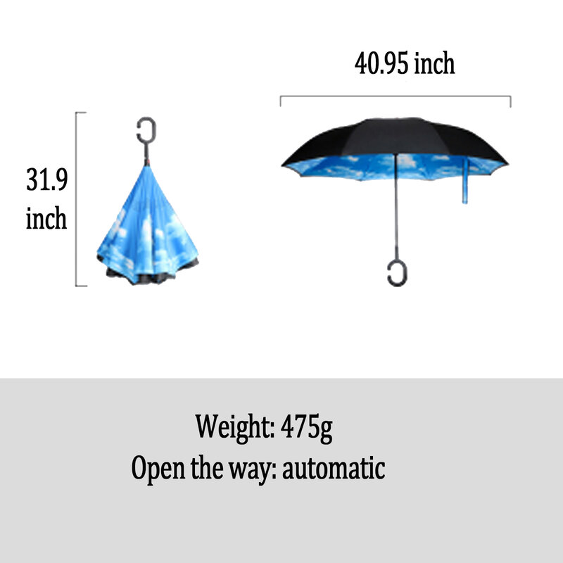 Long Shank Double Layer Inverted Umbrella Windproof Reverse C-Hook Male Golf Umbrella Reverse Hand-free Automatic Umbrellas