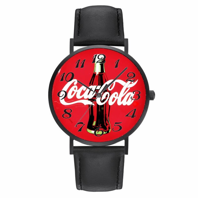 Reloj Digital de cuarzo para hombre y mujer, pulsera de cuero negro con Cola, informal, a la moda, regalo, nuevo