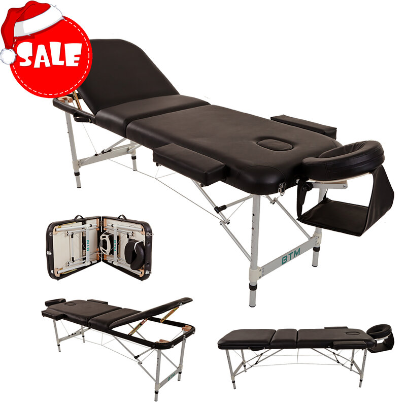 Folding Massage Table Lightweight Couch Bed Professional Beauty Tattoo Salon Spa Reiki 3 Section with Headrest Carrying Bag