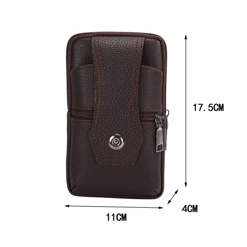 빈티지 솔리드 컬러 PU 가죽 허리 가방, 캐주얼 남성 작은 지갑 휴대 전화 가방 멀티 레이어 동전 지갑 핸드백